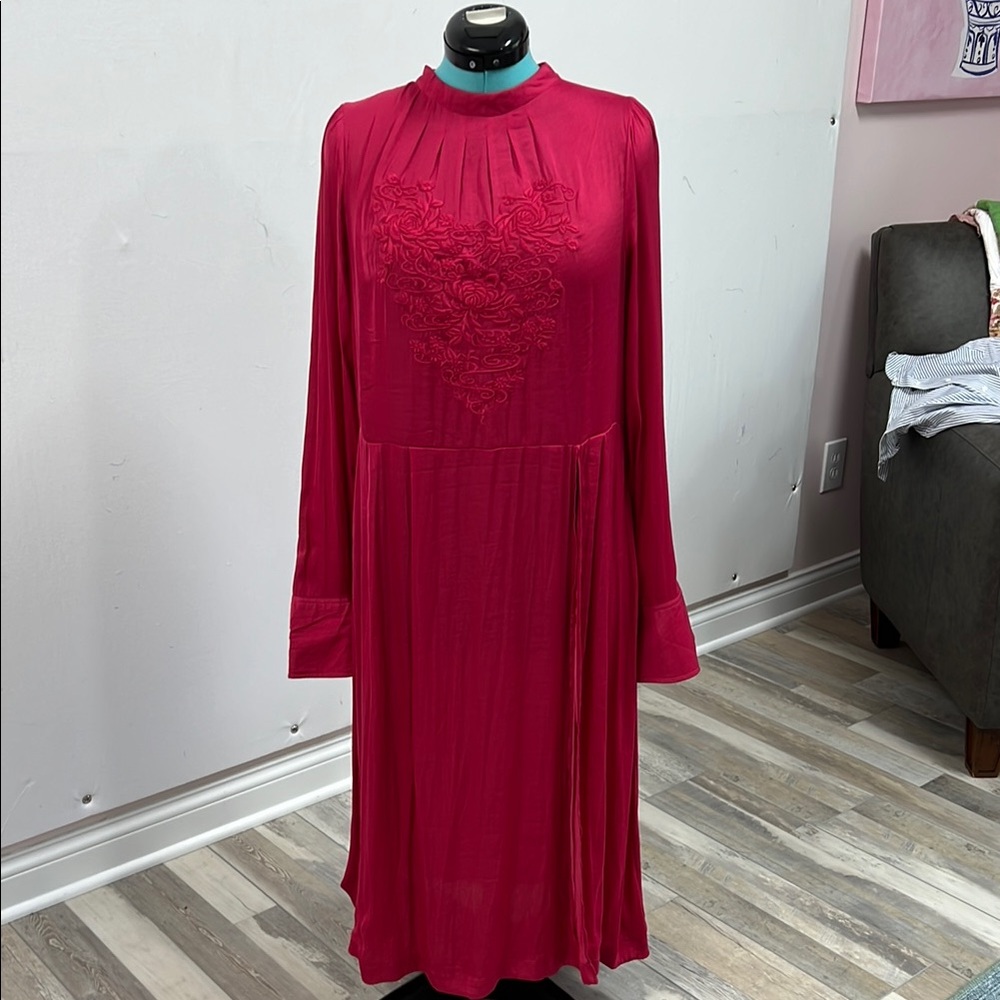 Free People Rose Ruched Embroidered Bishop Sleeve Dress/Tunic Top